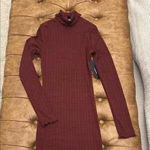 Burgundy Ribbed Turtleneck Dress
